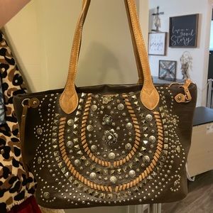 Western Handbag - brown with studs